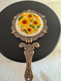 Floral Needlepoint Folding Purse Mirror