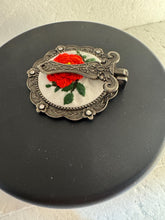 Floral Needlepoint Folding Hand Mirror With Purse