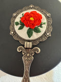 Floral Needlepoint Folding Hand Mirror With Purse