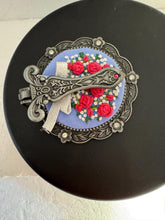 Needlepoint floral folding purse mirror
