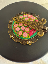 Floral Needlepoint Folding Hand Purse Mirror
