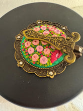 Floral Needlepoint Folding Hand Purse Mirror