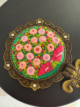 Floral Needlepoint Folding Hand Purse Mirror