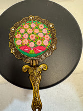 Floral Needlepoint Folding Hand Purse Mirror