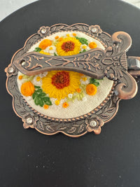 Floral Needlepoint Folding Purse Mirror