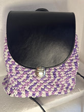 Soft Purple And White Crochet Leather Backpack