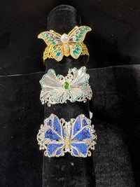 Filigree Butterfly Rhinestone Cuff Bracelet Silver And Gold Vintage