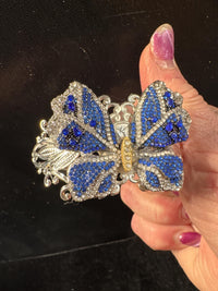 Filigree Butterfly Rhinestone Cuff Bracelet Silver And Gold Vintage