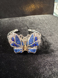 Filigree Butterfly Rhinestone Cuff Bracelet Silver And Gold Vintage
