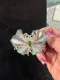 Filigree Butterfly Rhinestone Cuff Bracelet Silver And Gold Vintage