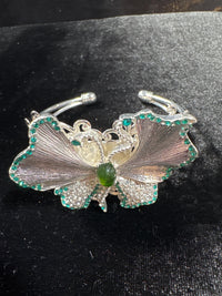 Filigree Butterfly Rhinestone Cuff Bracelet Silver And Gold Vintage