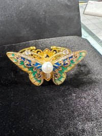 Filigree Butterfly Rhinestone Cuff Bracelet Silver And Gold Vintage