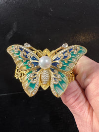 Filigree Butterfly Rhinestone Cuff Bracelet Silver And Gold Vintage