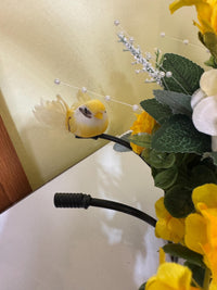 Decorative Small Wheel Barrel Flower Stand With Bird