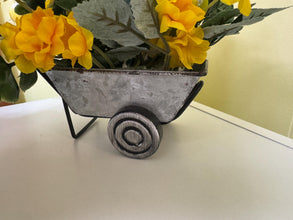 Decorative Small Wheel Barrel Flower Stand With Bird