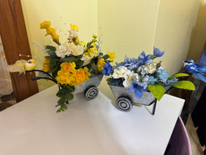 Decorative Small Wheel Barrel Flower Stand With Bird
